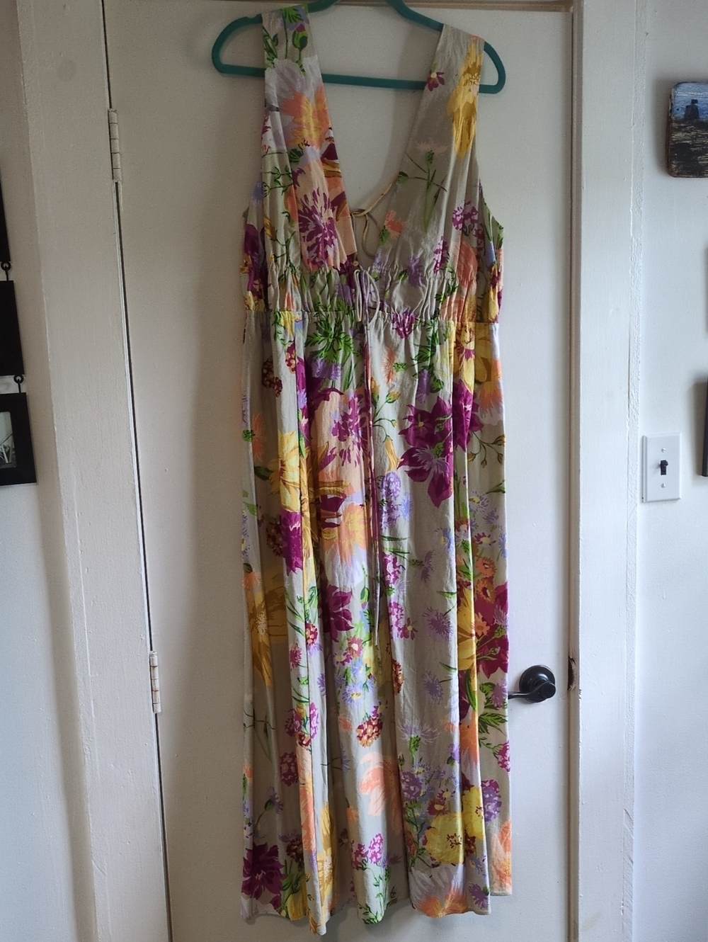 H&M Beige Maxi Dress with Purple and Yellow Floral Print